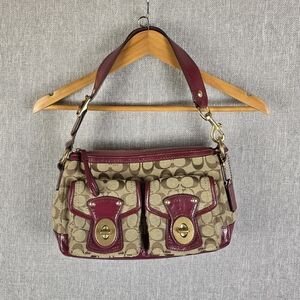 Coach Legacy Signature Shoulder Bag Tan/Wine F12869